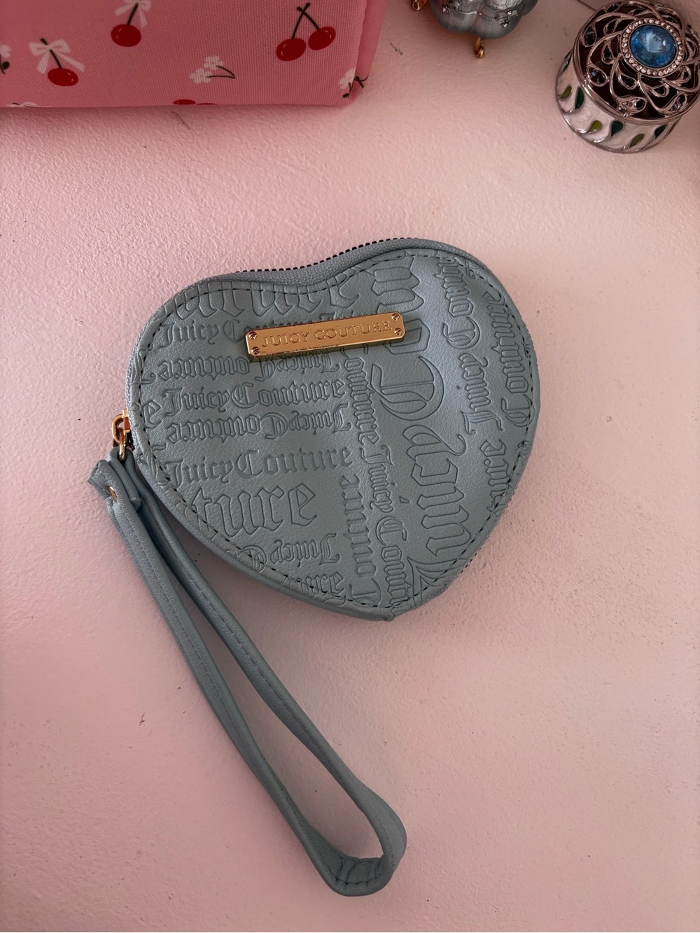 Juicy Couture Dusty Blue Heart Wristlet